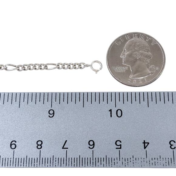 Estate Sterling Silver 925 Figaro Fancy Link Chain Anklet 9.75" - Picture 5 of 6